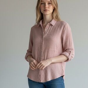 CP Shades 100% linen Button-Up Blouse crinkle size small in blush pink